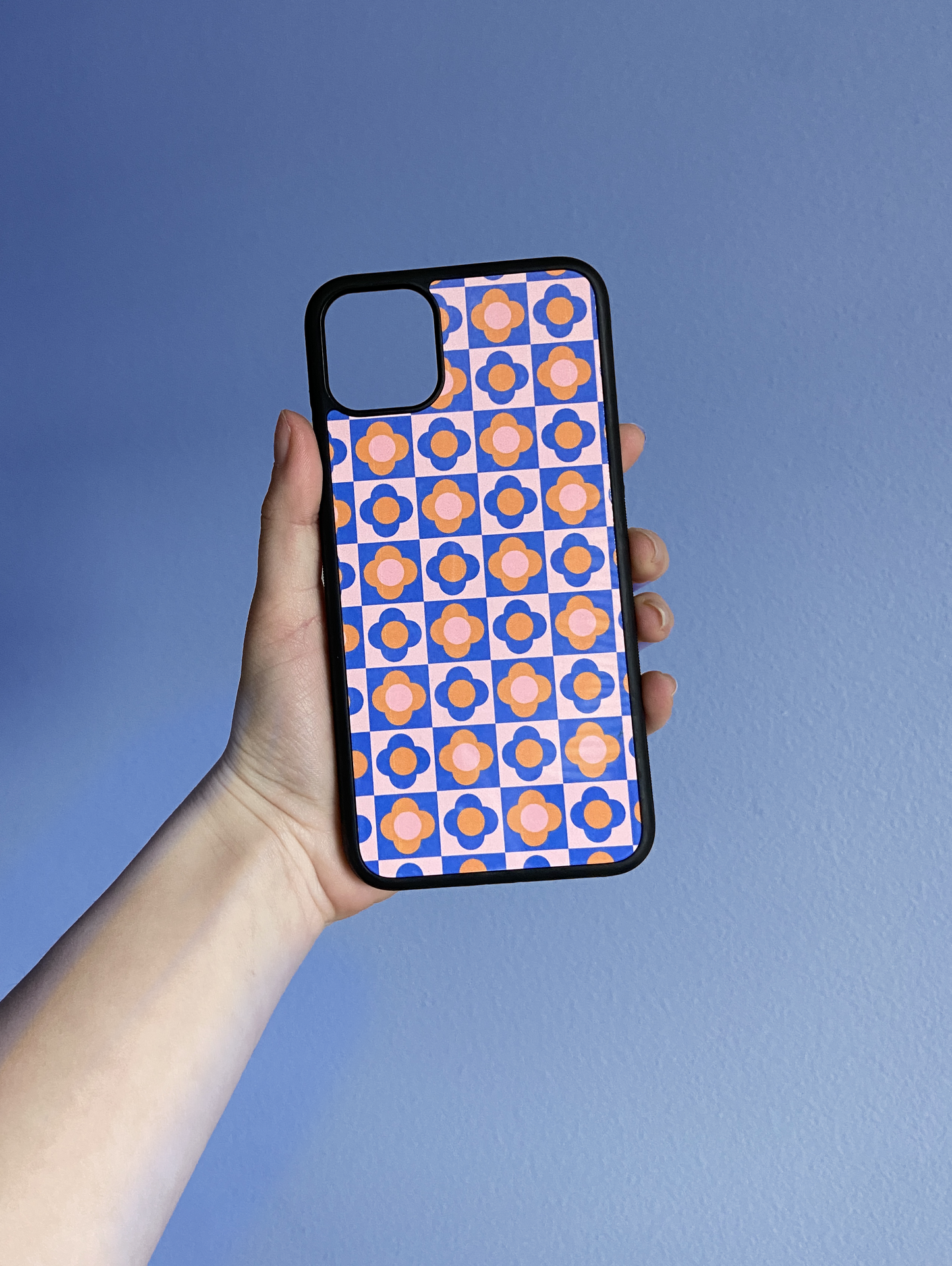 Checkered Blue Floral Phone Case